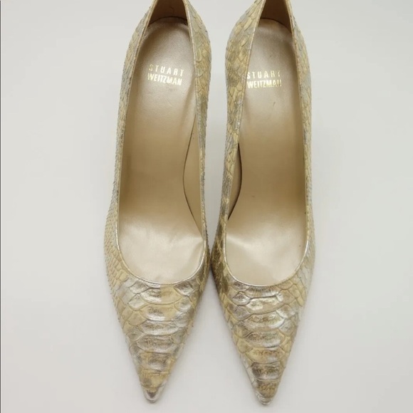 Stuart Weitzman Metallic Gold Snakeskin Heels Pumps stiletto shoes almost new 10 - Picture 10 of 13